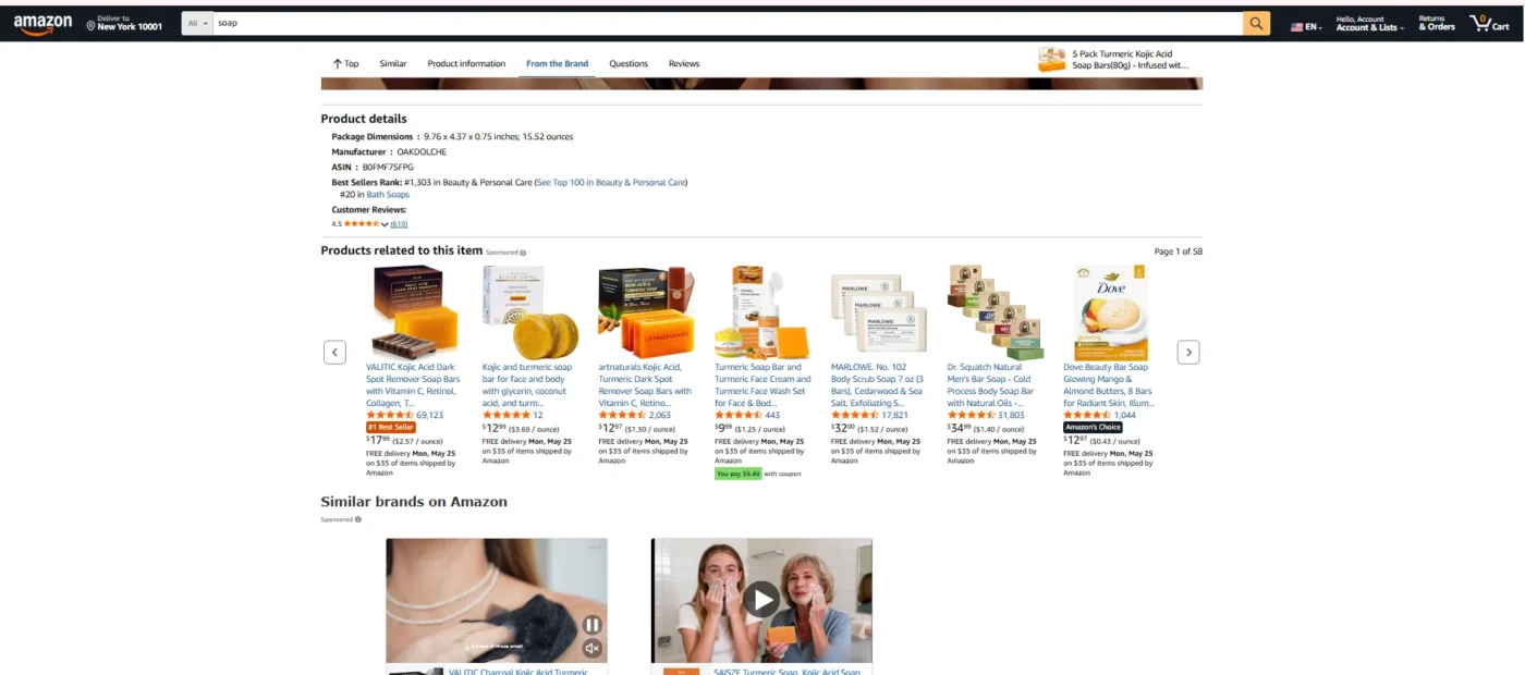 image showing Amazon sponsored ads placement